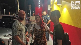 Nick Hogan speaks to well-wishers for his dad, Hulk Hogan