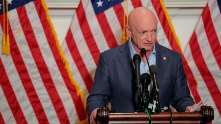 U.S. Sen. Mark Kelly (D-AZ) speaks at a news conference in the U.S. Capitol on Dec. 1, 2025, in Washington, D.C. Kelly held the event to address what he described as intimidating actions by President Donald Trump and Secretary of Defense Pete Hegseth, following a video in which Kelly and several other lawmakers urged U.S. troops to refuse “illegal orders.”