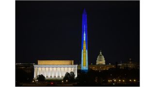 Images depicting NASA’s Space Launch System (SLS) rocket are projected onto the Washington Monument as part of an event to kick off the nation's 250th birthday year, Wednesday, Dec. 31, 2025, in Washington, D.C.
