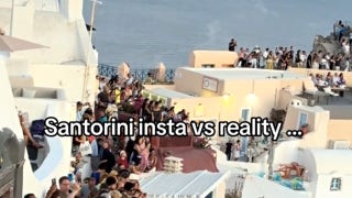 Sunset seekers on famed island clash as picturesque views draw huge tourist mobs